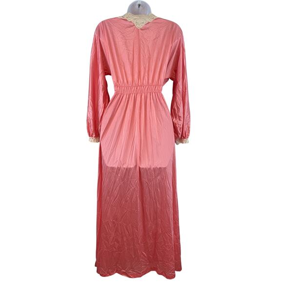 VTG 60’s Miss Elaine Coral Lace Trim Long Robe Nightgown Size Petite USA - Picture 4 of 16